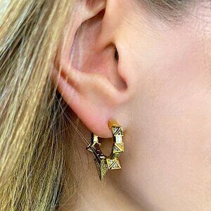 Gold Zircon Spiked Minimalist Earrings, Hoop, Huggie